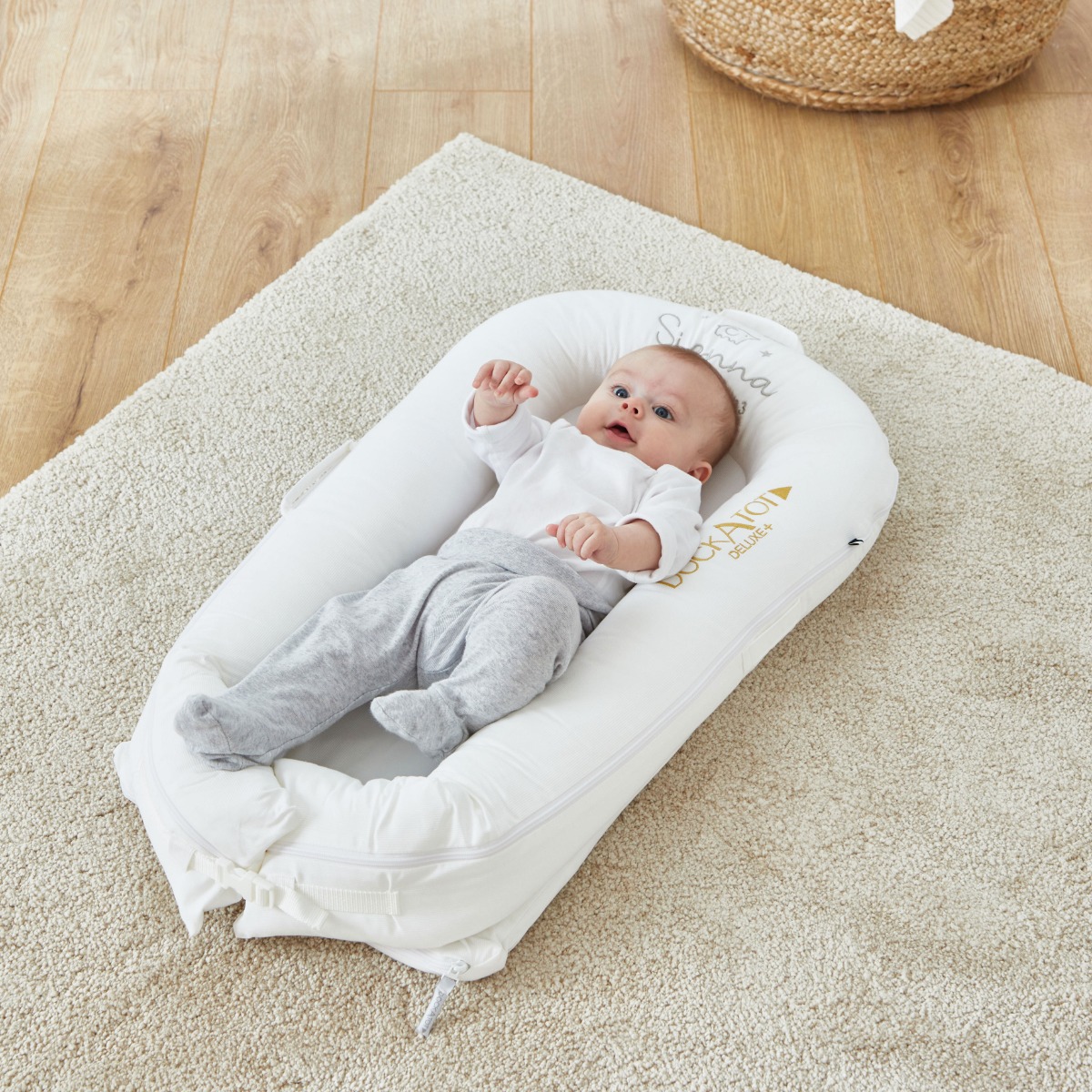 Personalised Grey Born in 2023 Design DockATot Baby Bed