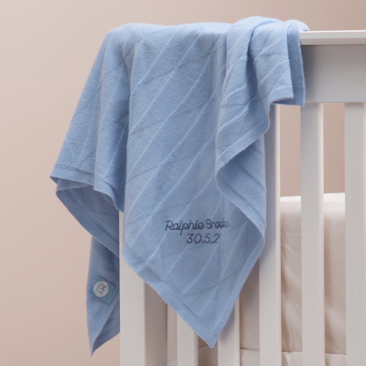 Personalised 100% Cashmere Blue Baby Blanket