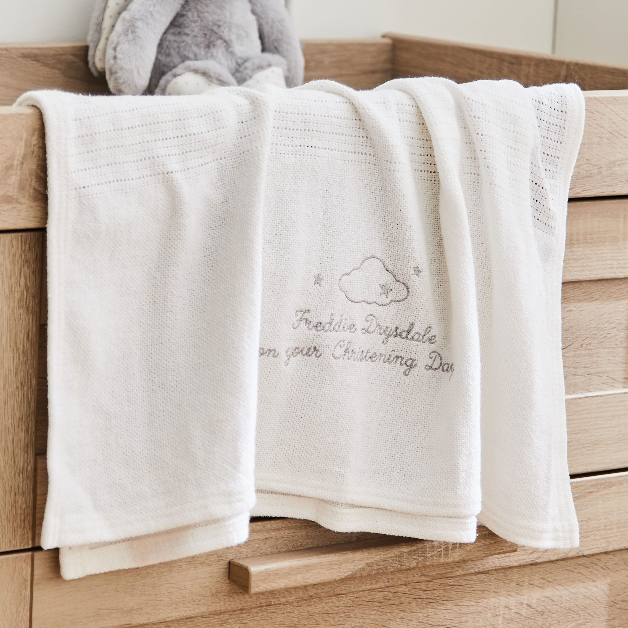 Personalised Christening Day Ivory Cellular Blanket