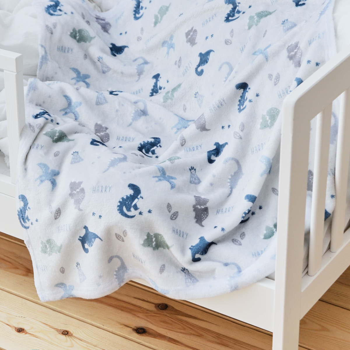 Personalised Grey and Blue Dinosaur Fleece Blanket