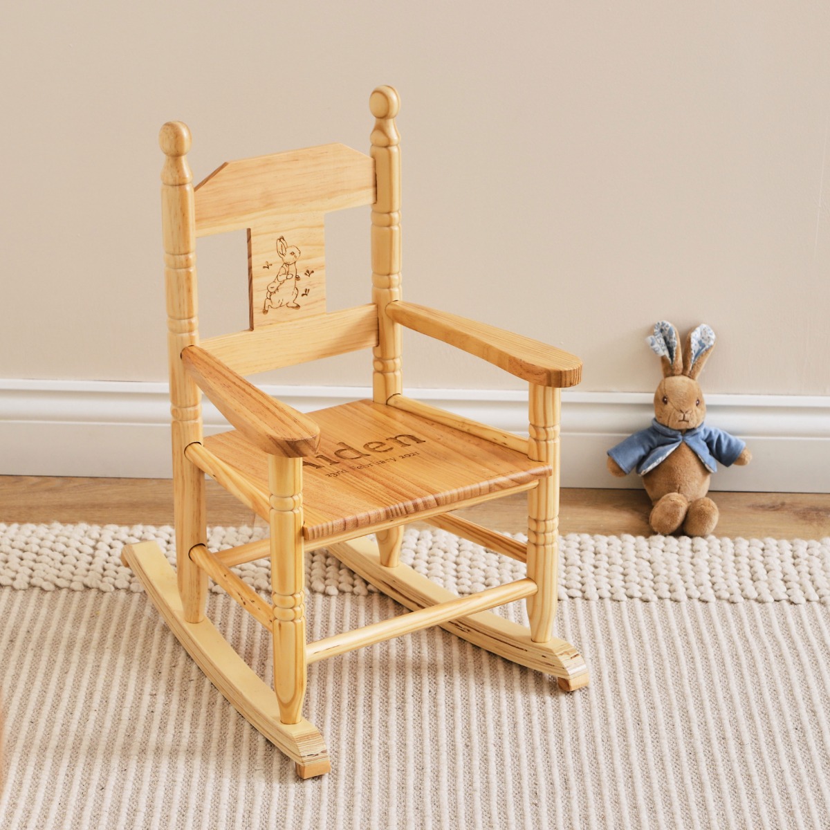 Personalised Peter Rabbit Design Wooden Rocking Chair