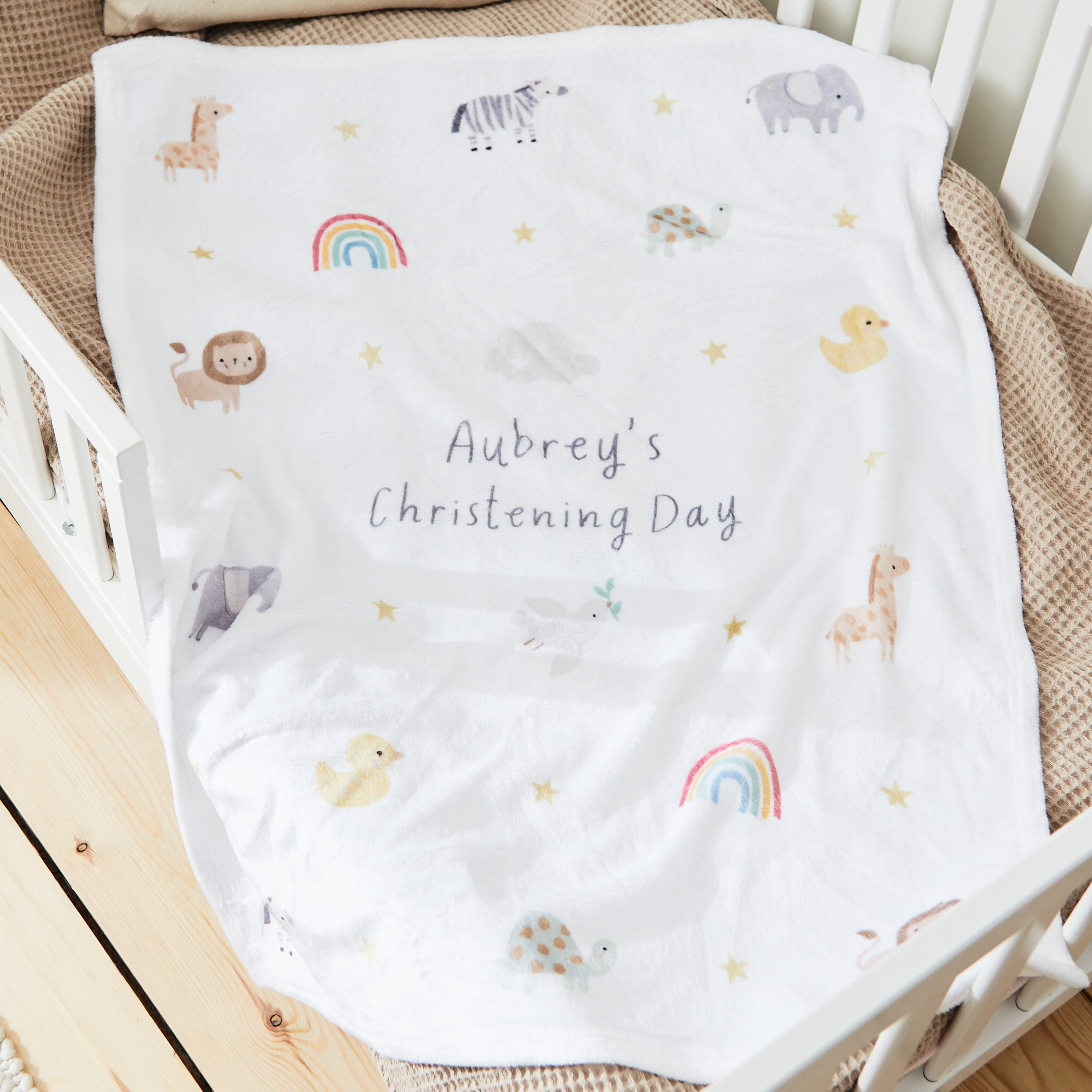 Personalised Animal Fleece Christening Day Baby Blanket
