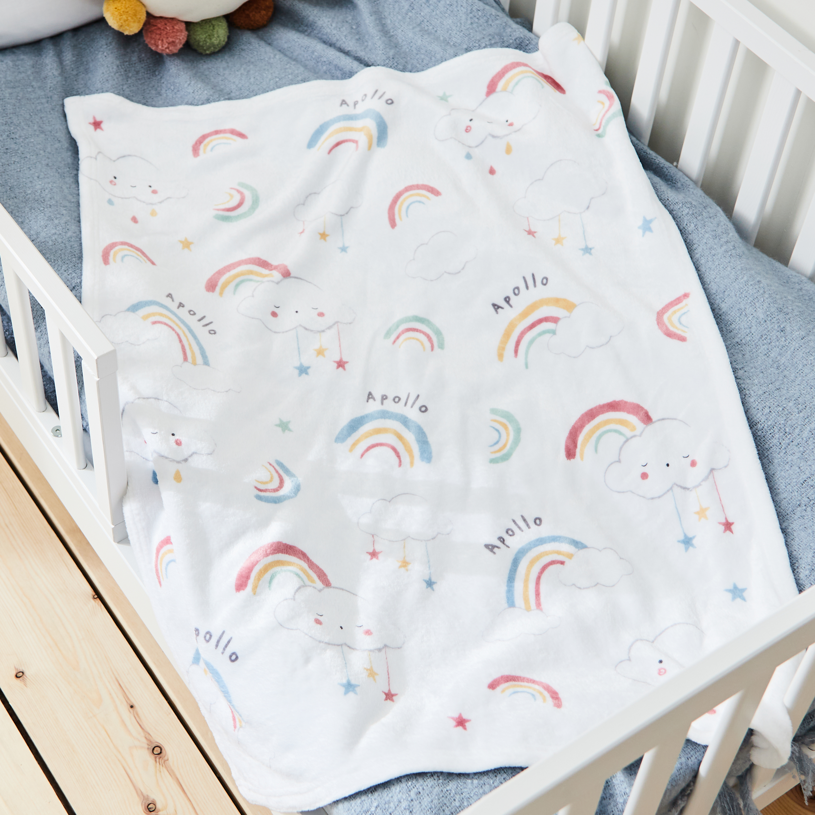 Personalised Rainbow Fleece Baby Blanket