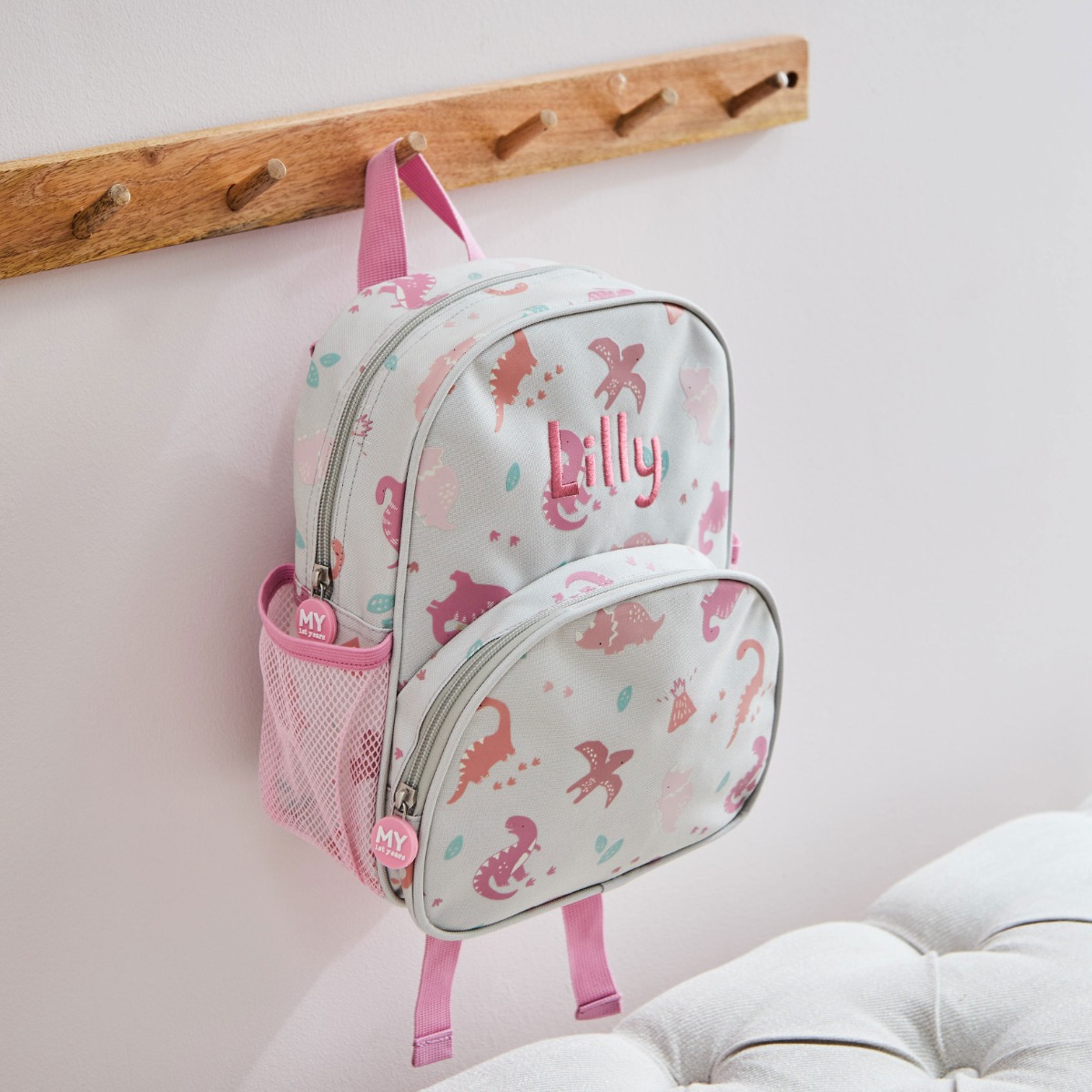 Personalised Pink Dinosaur Print Mini Backpack