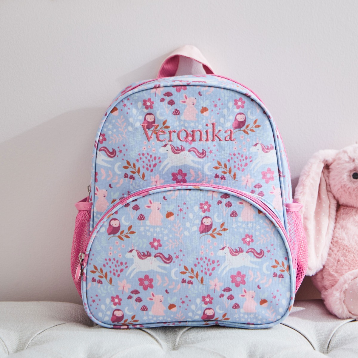 Personalised Pink and Blue Forest Purple Medium Backpack