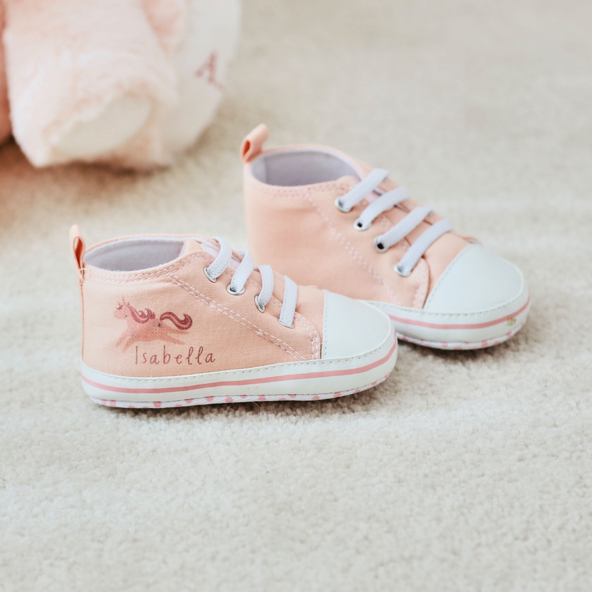 Personalised Pink Unicorn Baby High Top Trainers