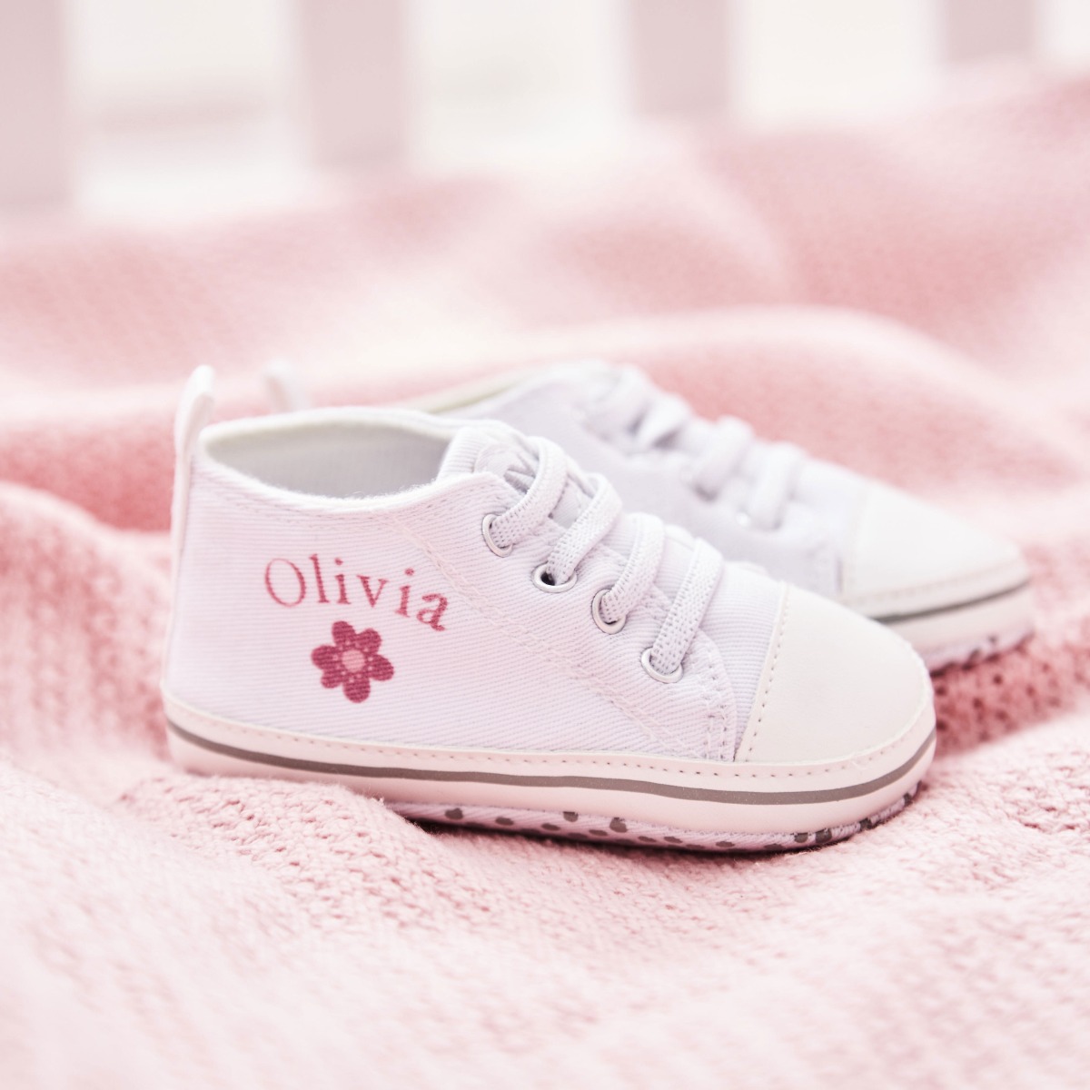 Personalised Pink Flower Baby High Top Trainers
