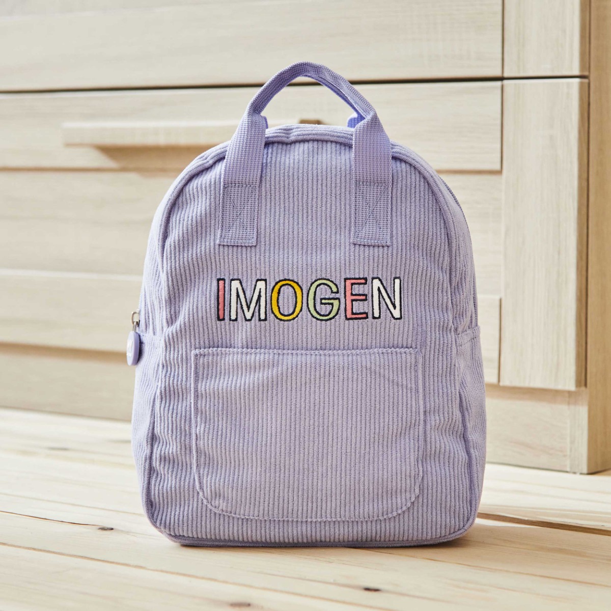 Personalised Letter Patch Lilac Mini Cord Backpack