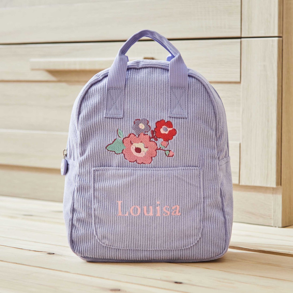 Personalised Floral Lilac Mini Cord Backpack