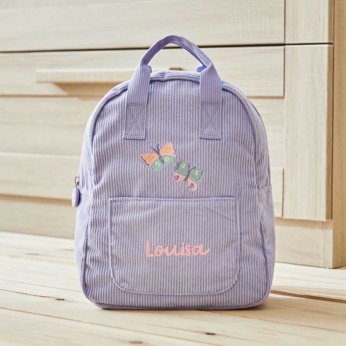 Personalised Butterfly Lilac Mini Cord Backpack