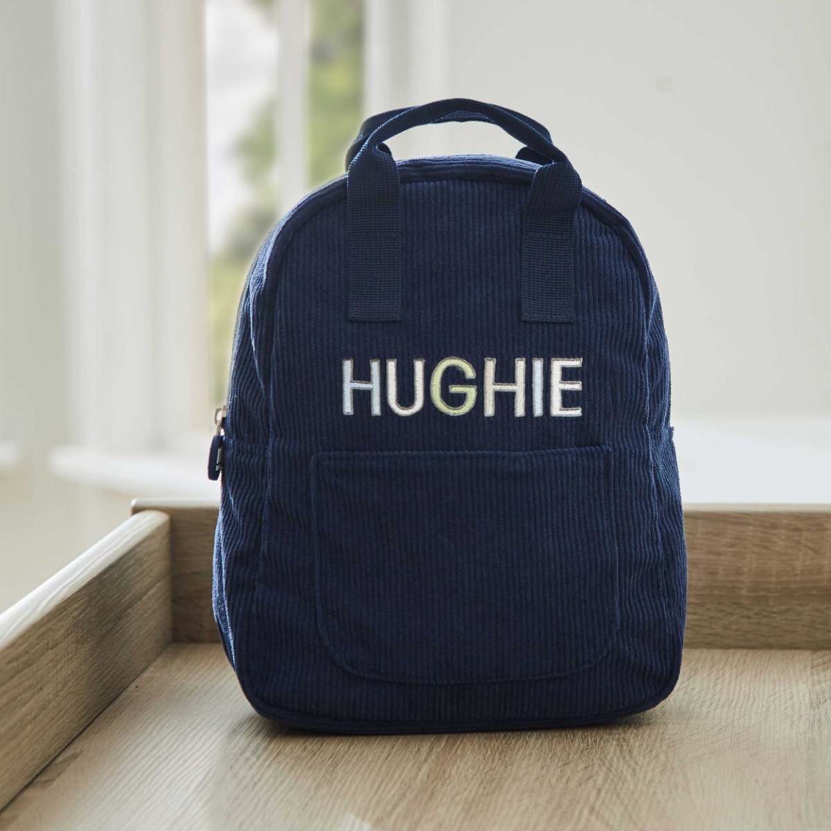 Personalised Letter Patch Navy Mini Cord Backpack