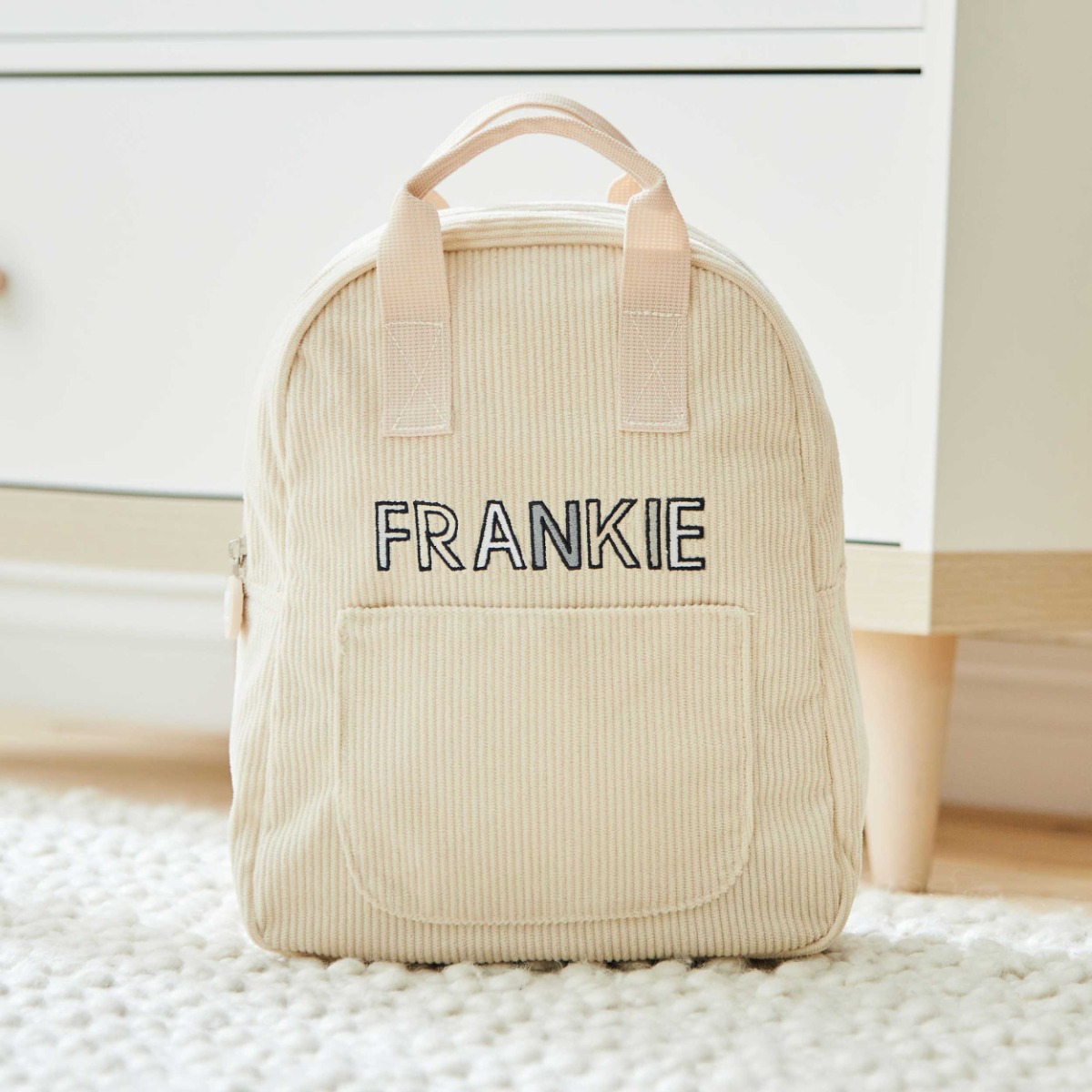 Personalised Letter Patch Ecru Mini Cord Backpack