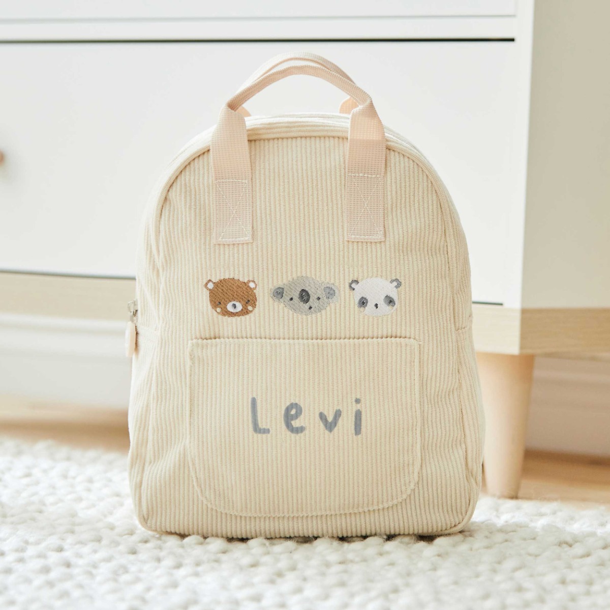Personalised Mini Mono Ecru Mini Cord Backpack
