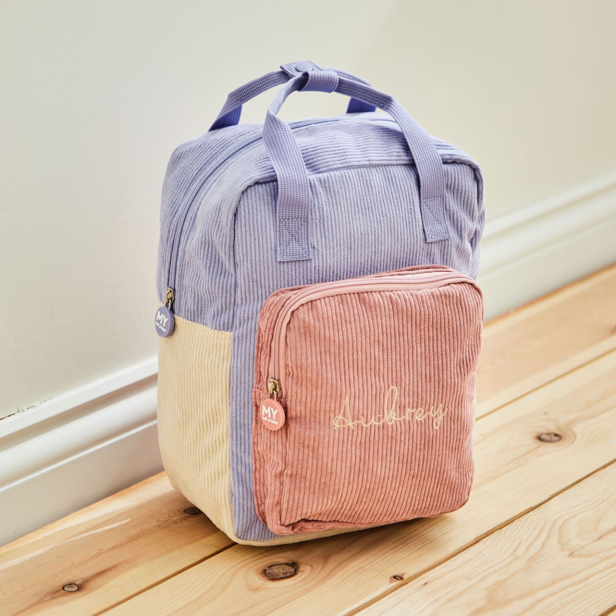 Personalised Pink Cord Backpack with Grab Handle