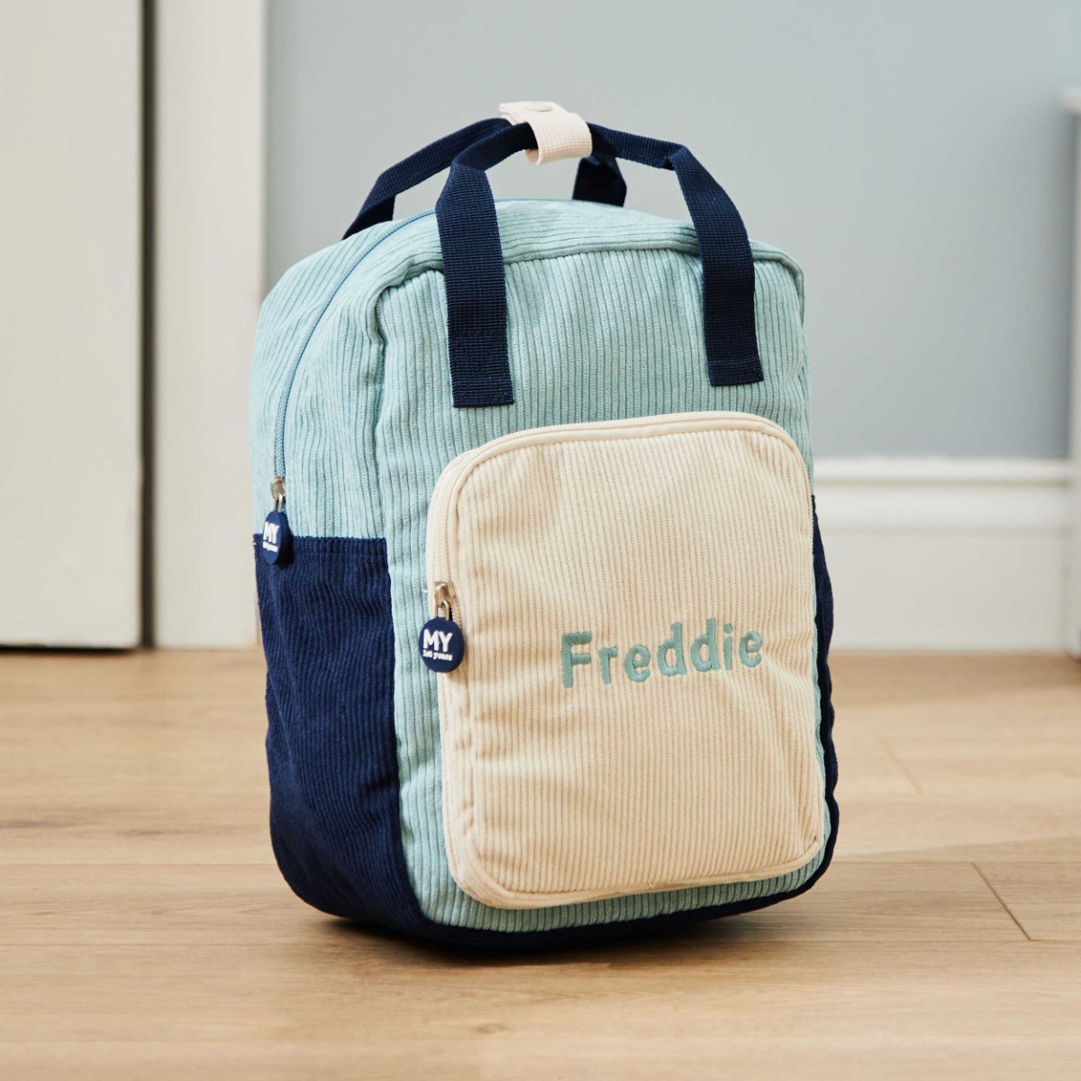Personalised Sage Cord Backpack with Grab Handle