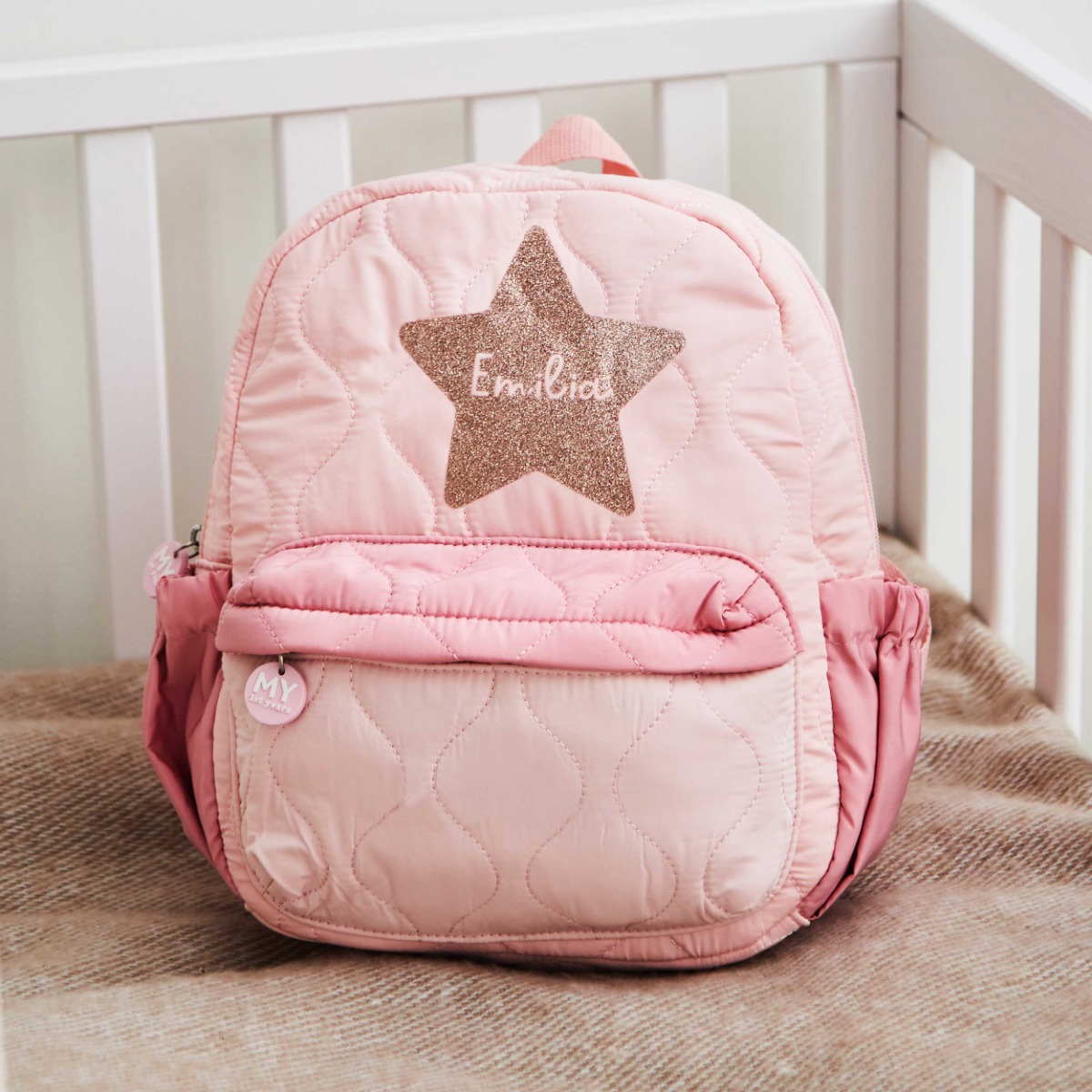 Personalised Pink Star Quilted Medium Backpack