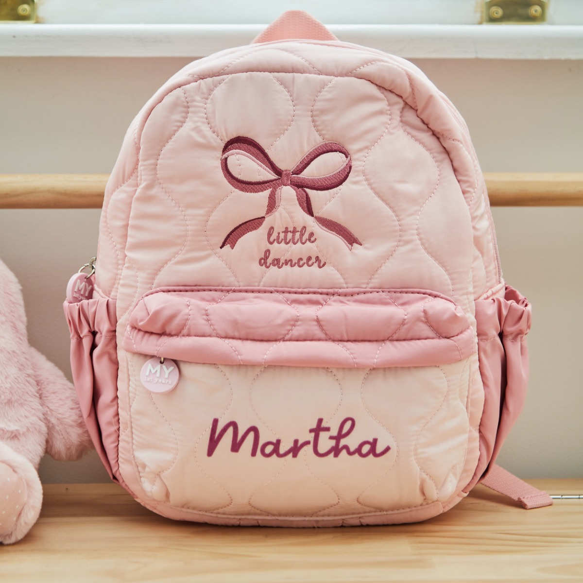Personalised Bow Quilted Medium Backpack