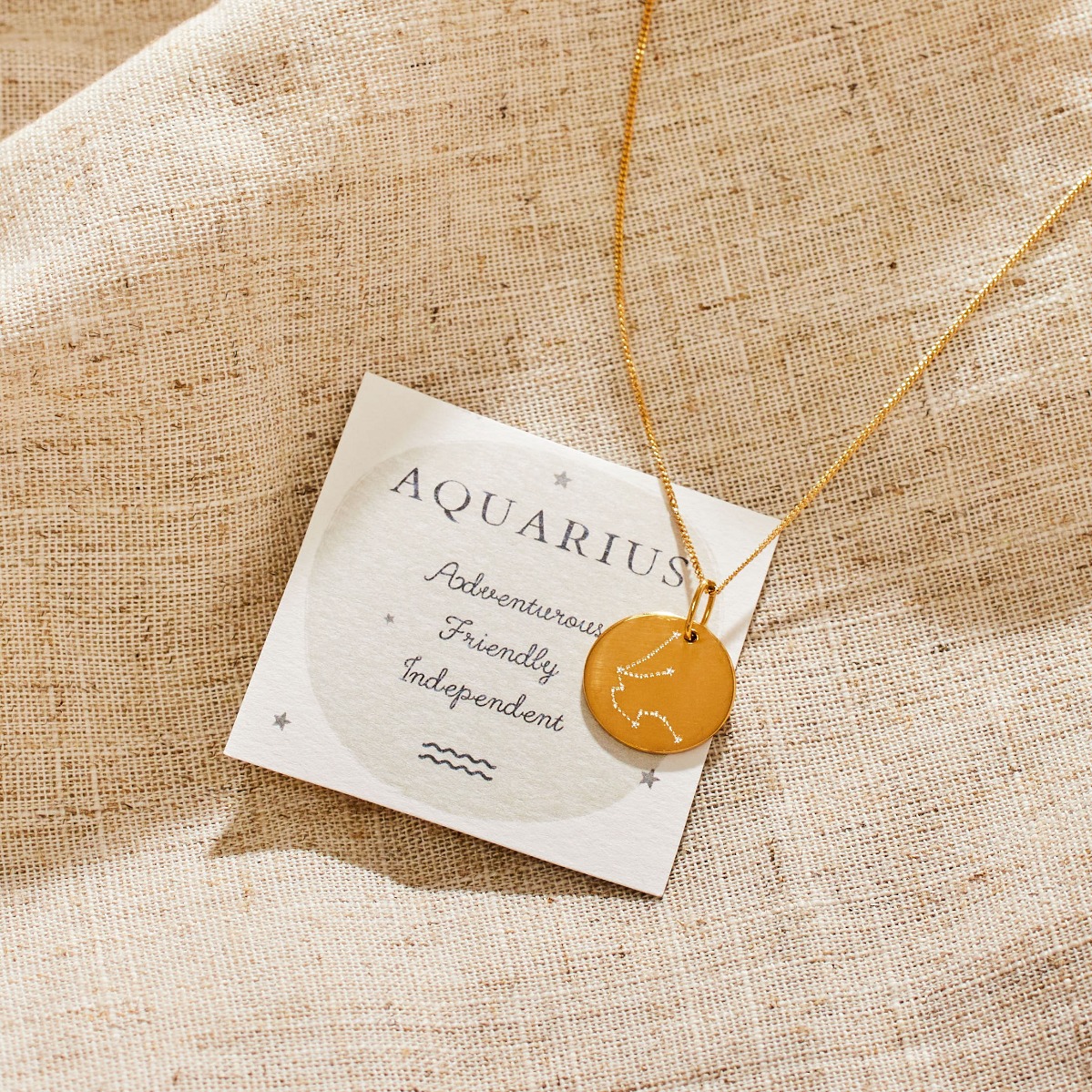 Personalised Gold Aquarius Adults Necklace