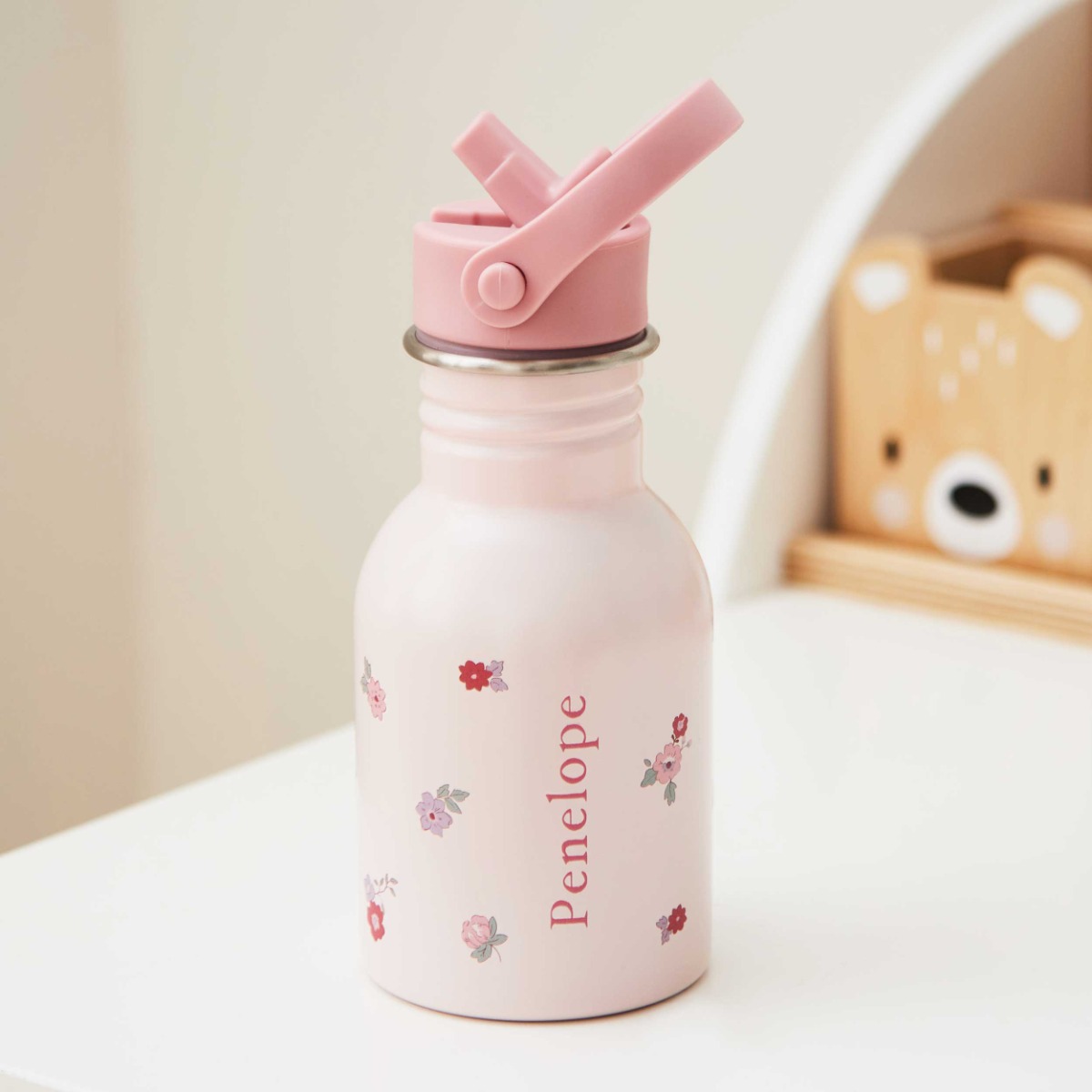 Personalised Pink Floral Water Bottle
