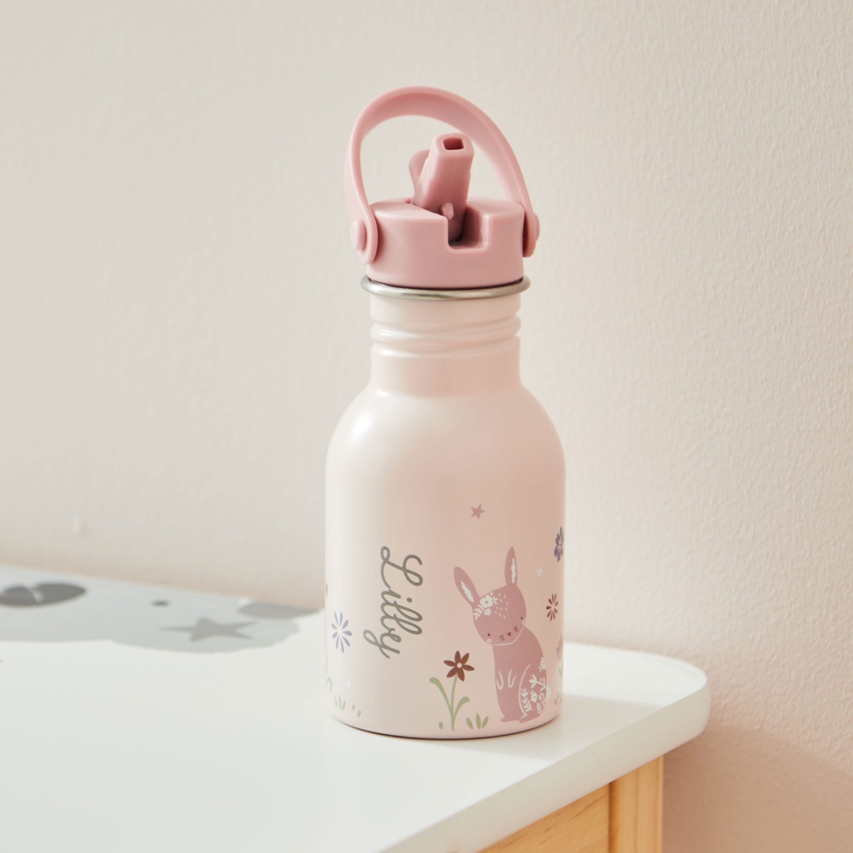 Personalised Pink Bunny Water Bottle