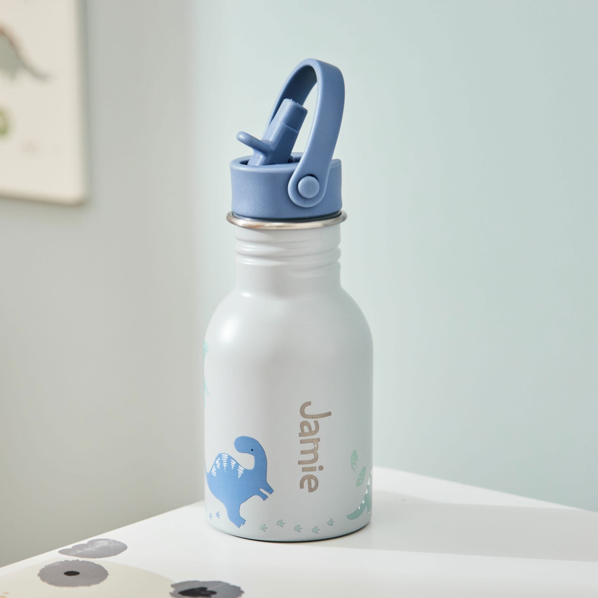Personalised Grey Dinosaur Water Bottle