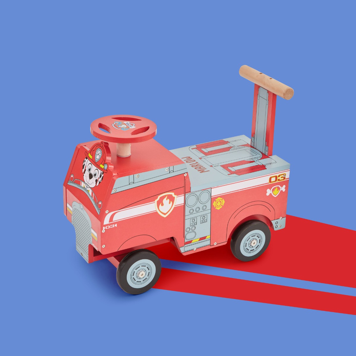 Image of Personalised Paw Patrol Wooden Ride On Fire Truck
