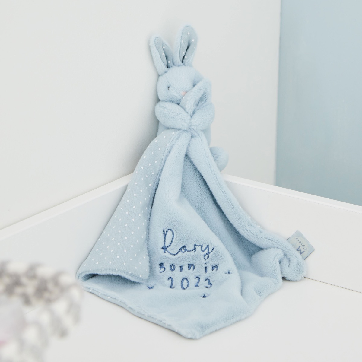 Personalised Born in 2023 Blue Bunny Comforter