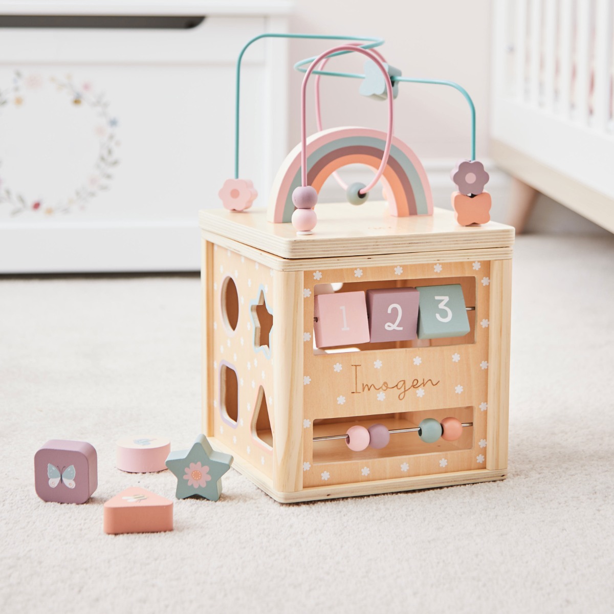 Personalised Pink Wooden Activity Cube