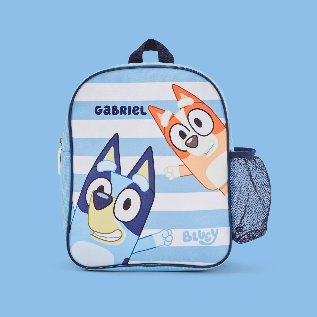 Personalised Bluey and Bingo Striped Backpack