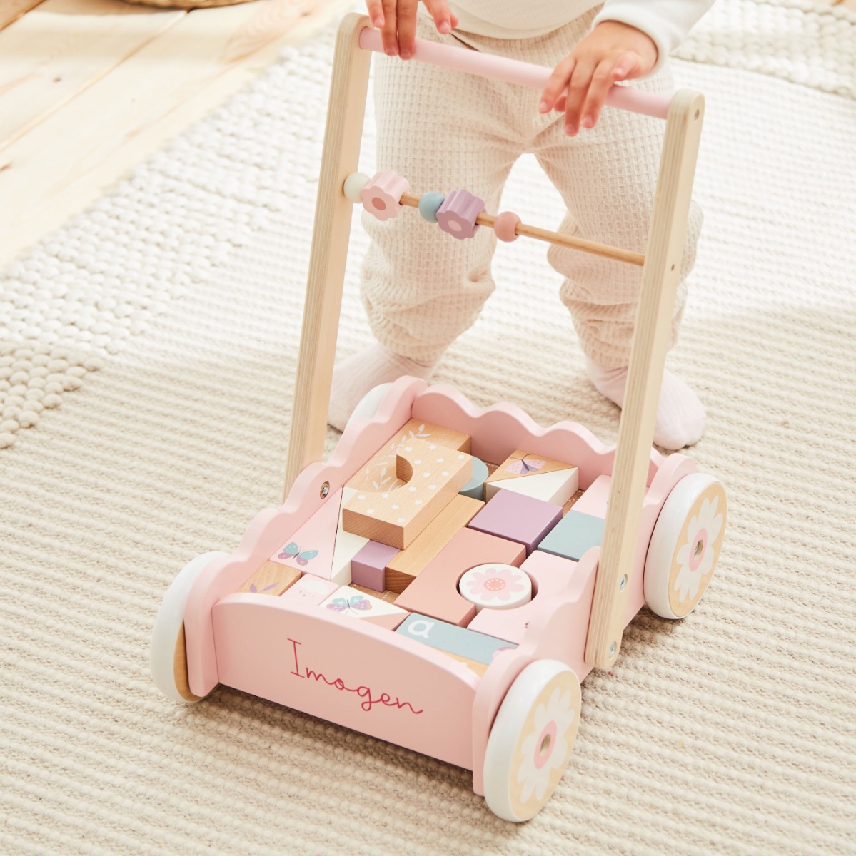 Personalised Pink Push-Along Activity Walker With Blocks