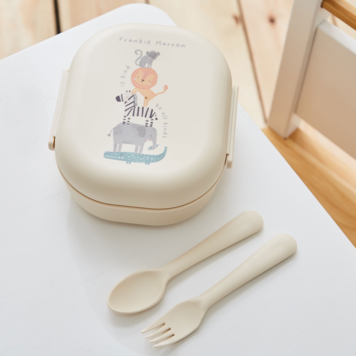 Personalised Cream Safari Design Lunch Box