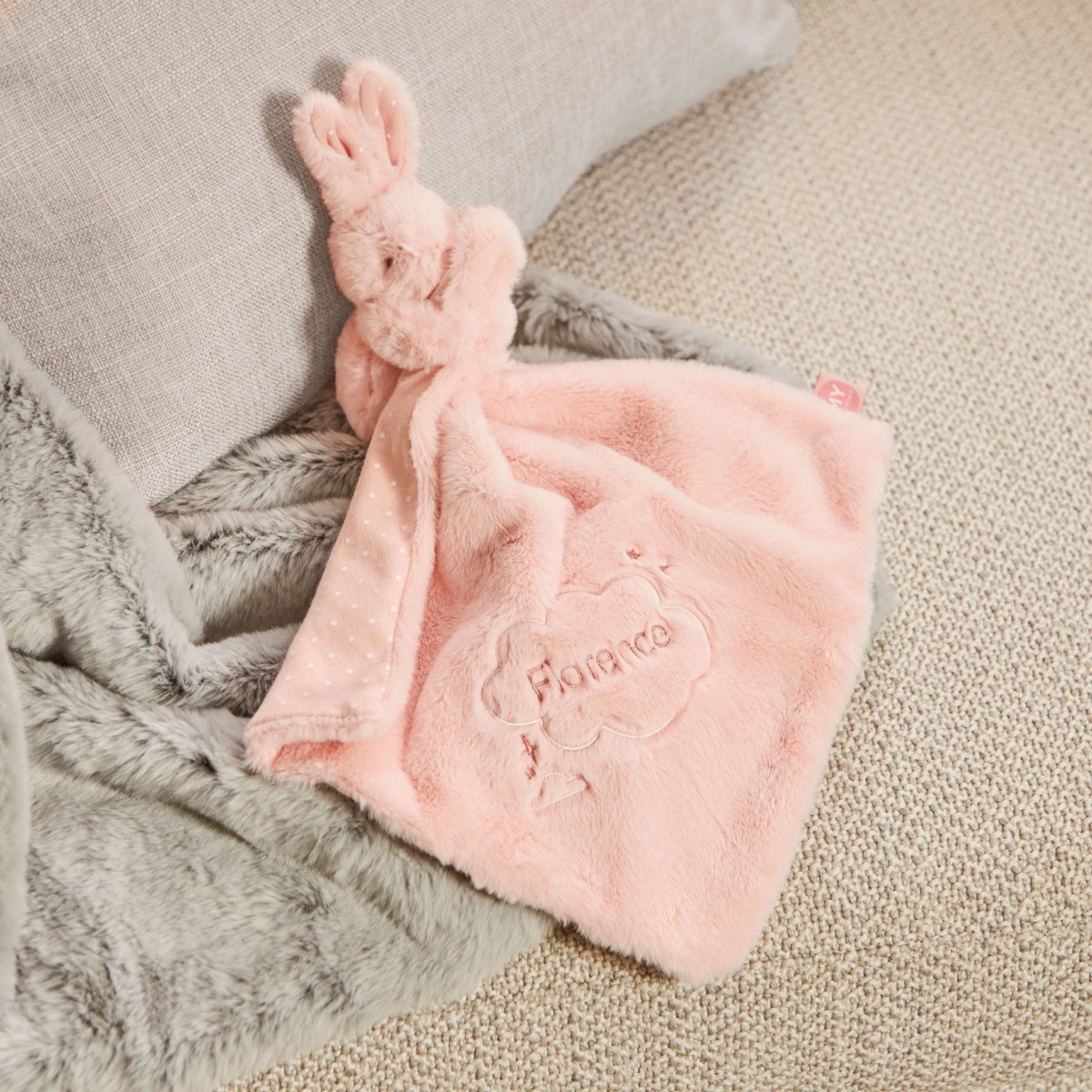 Personalised Jess Wright Baby Pink Bunny Comforter
