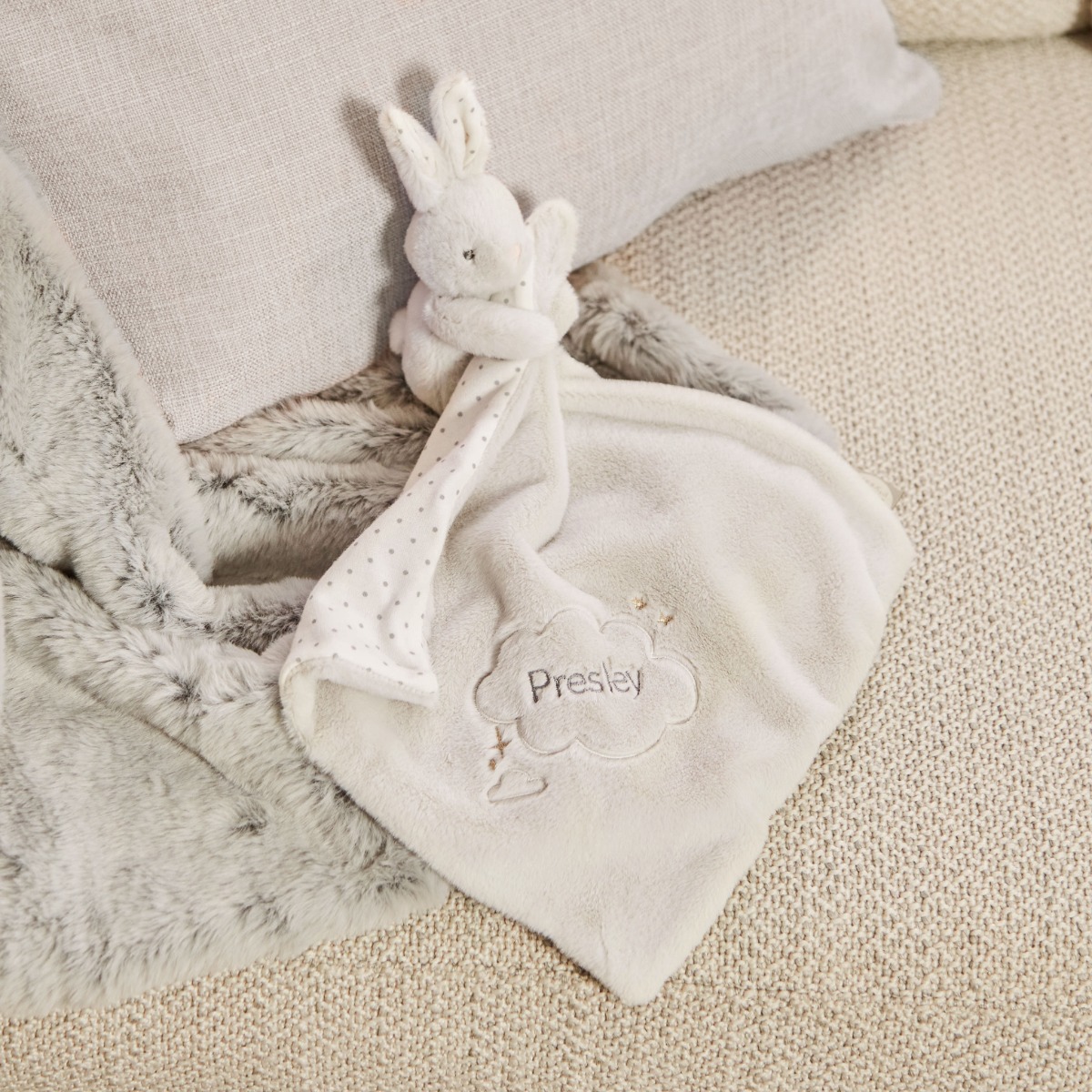 Personalised Jess Wright Baby Light Grey Bunny Comforter