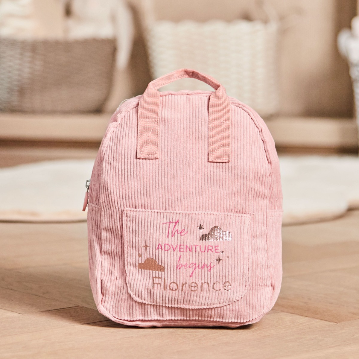 Personalised Cloud Design Pink Cord Backpack