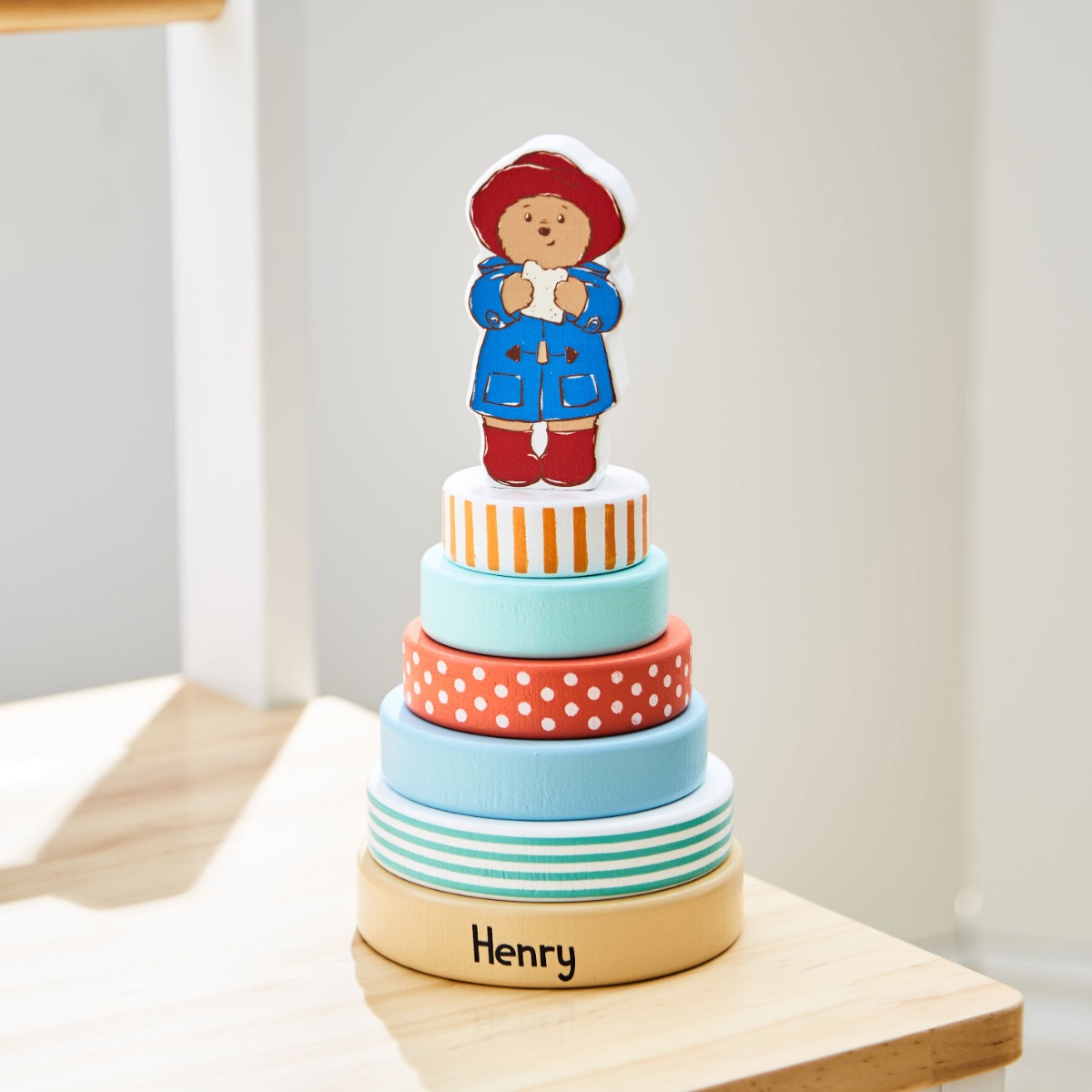 Personalised Wooden Paddington Bear Stacker Toy