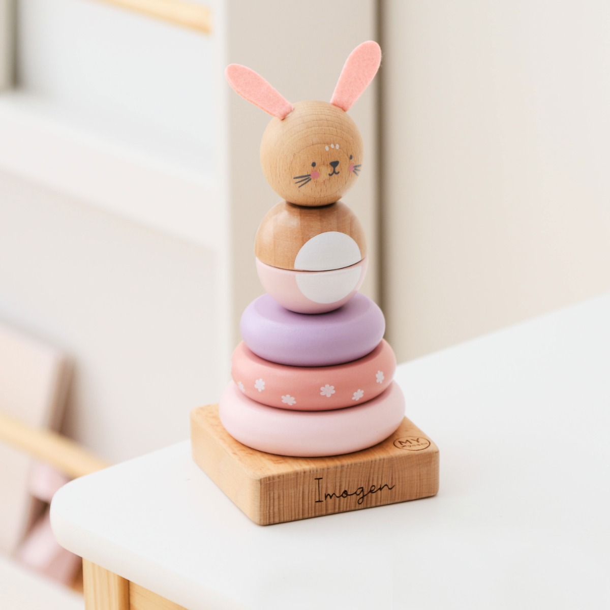 Personalised Pink Wooden Bunny Stacker Toy