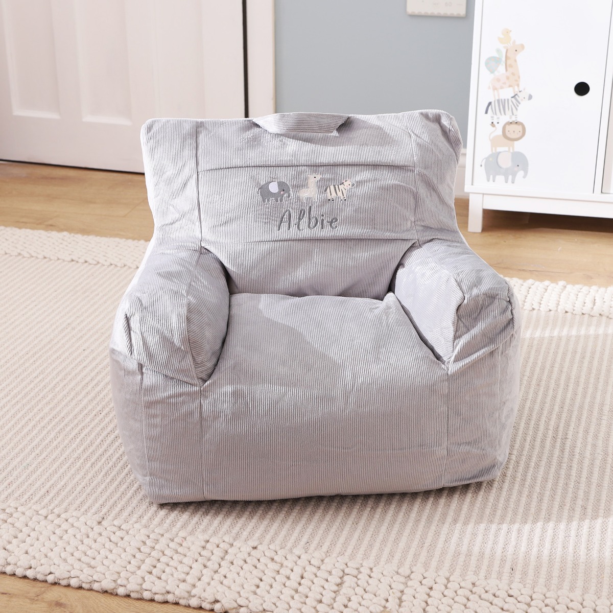 Personalised Welcome to the World Grey Bean Bag Chair