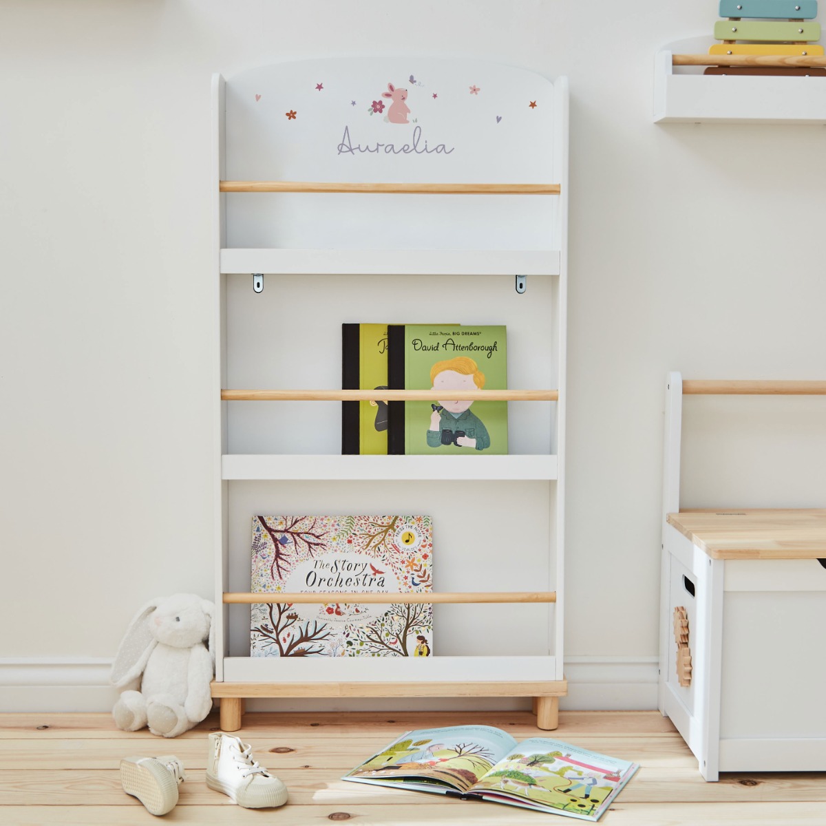 Personalised Woodland Design White Bookcase