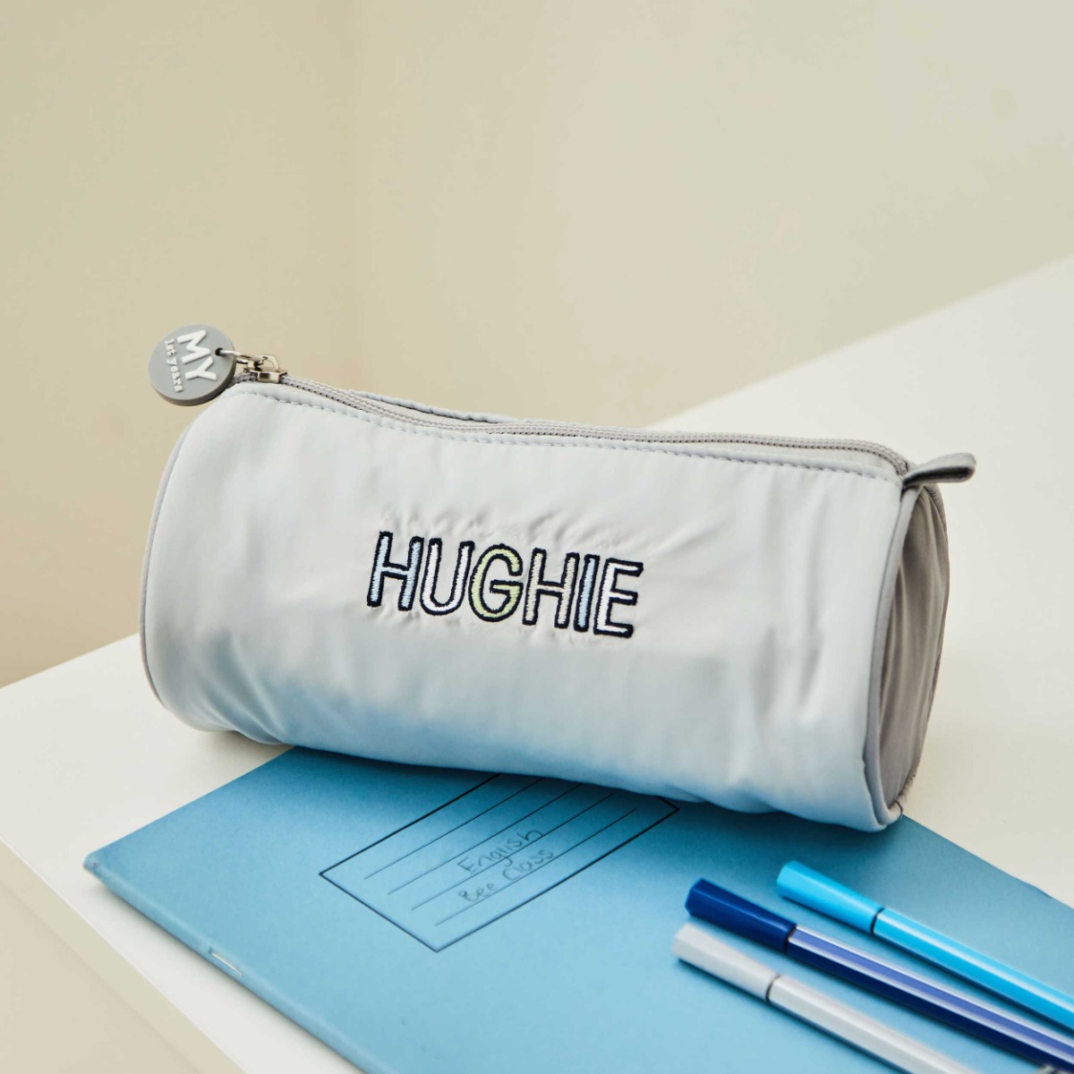 Personalised Patchwork Letters Grey Pencil Case
