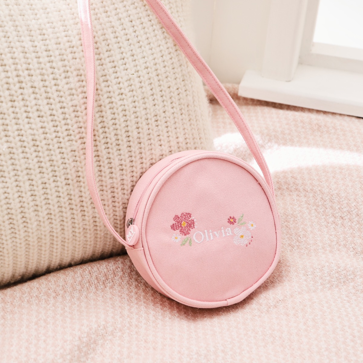 Personalised Floral Cross-Stitch Pink Handbag