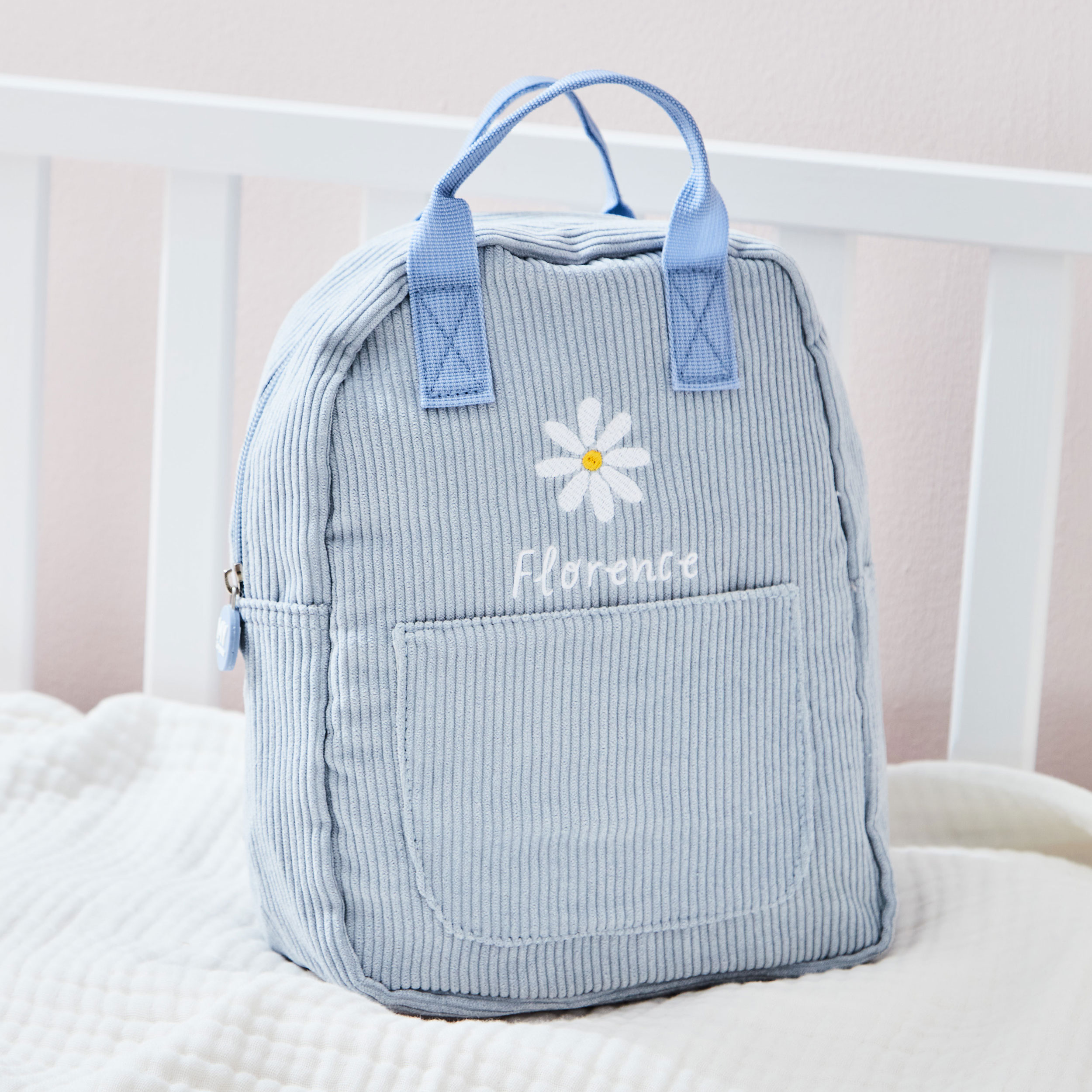 Personalised Daisy Blue Cord Mini Backpack