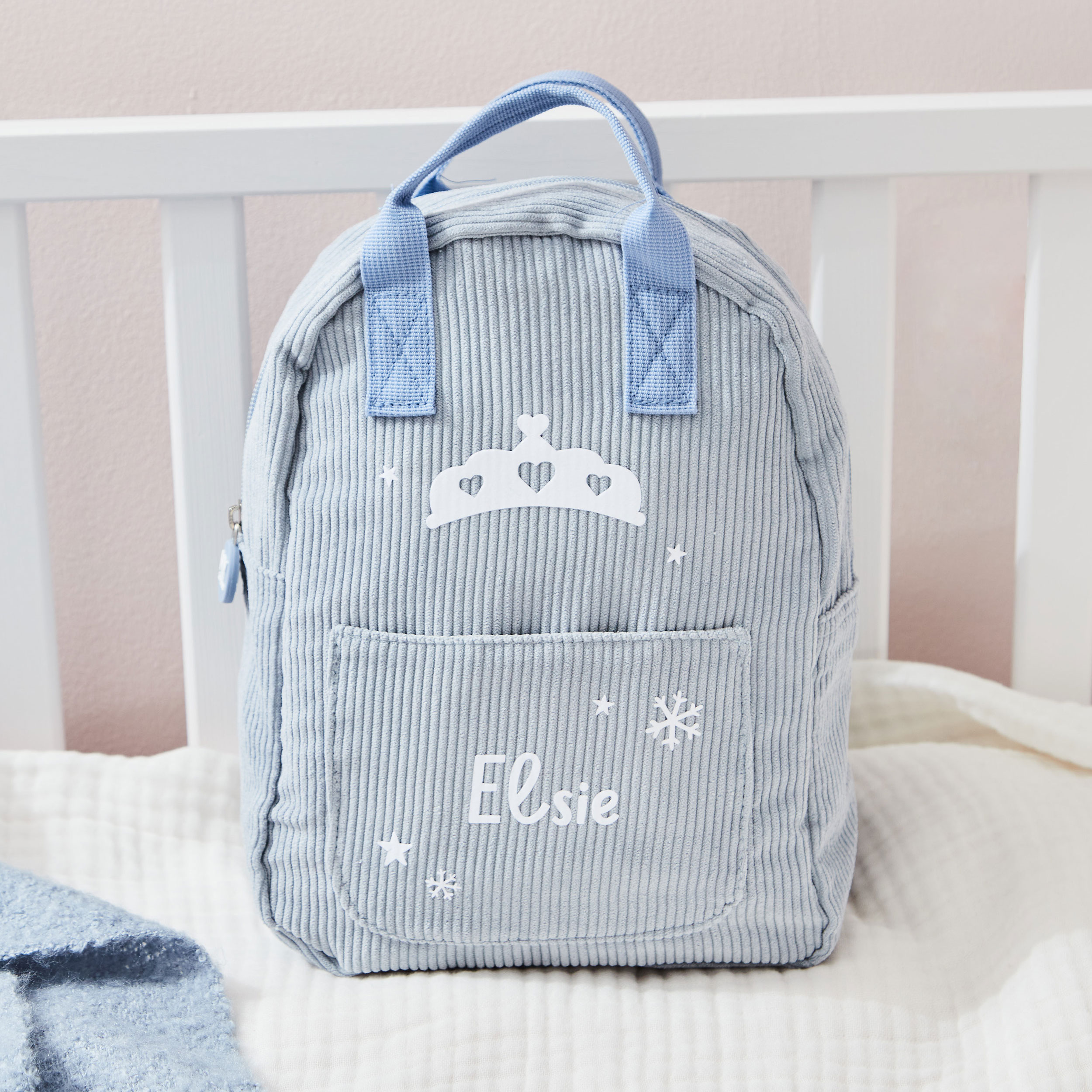 Personalised Princess Blue Cord Mini Backpack