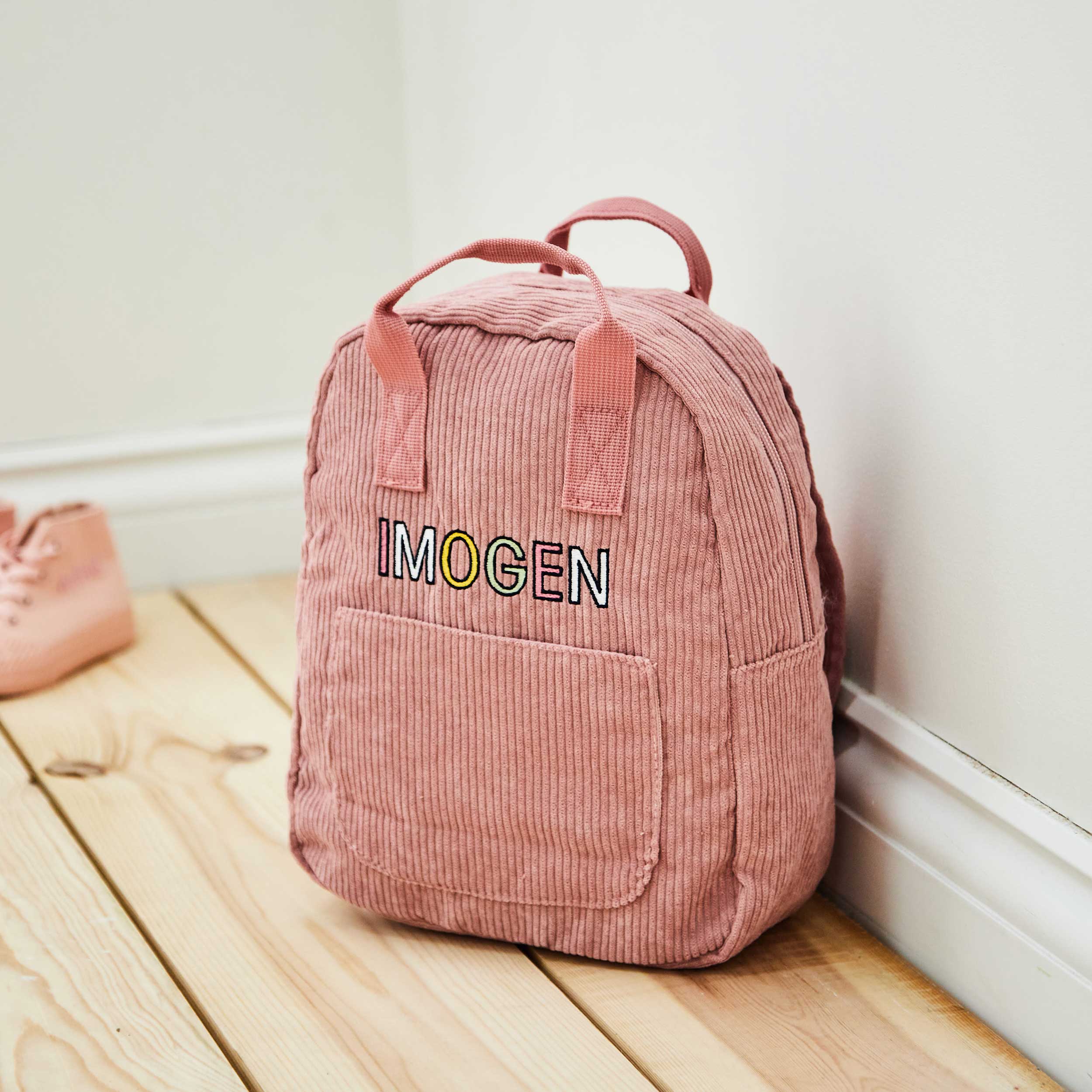 Personalised Pink Letter Patch Cord Backpack