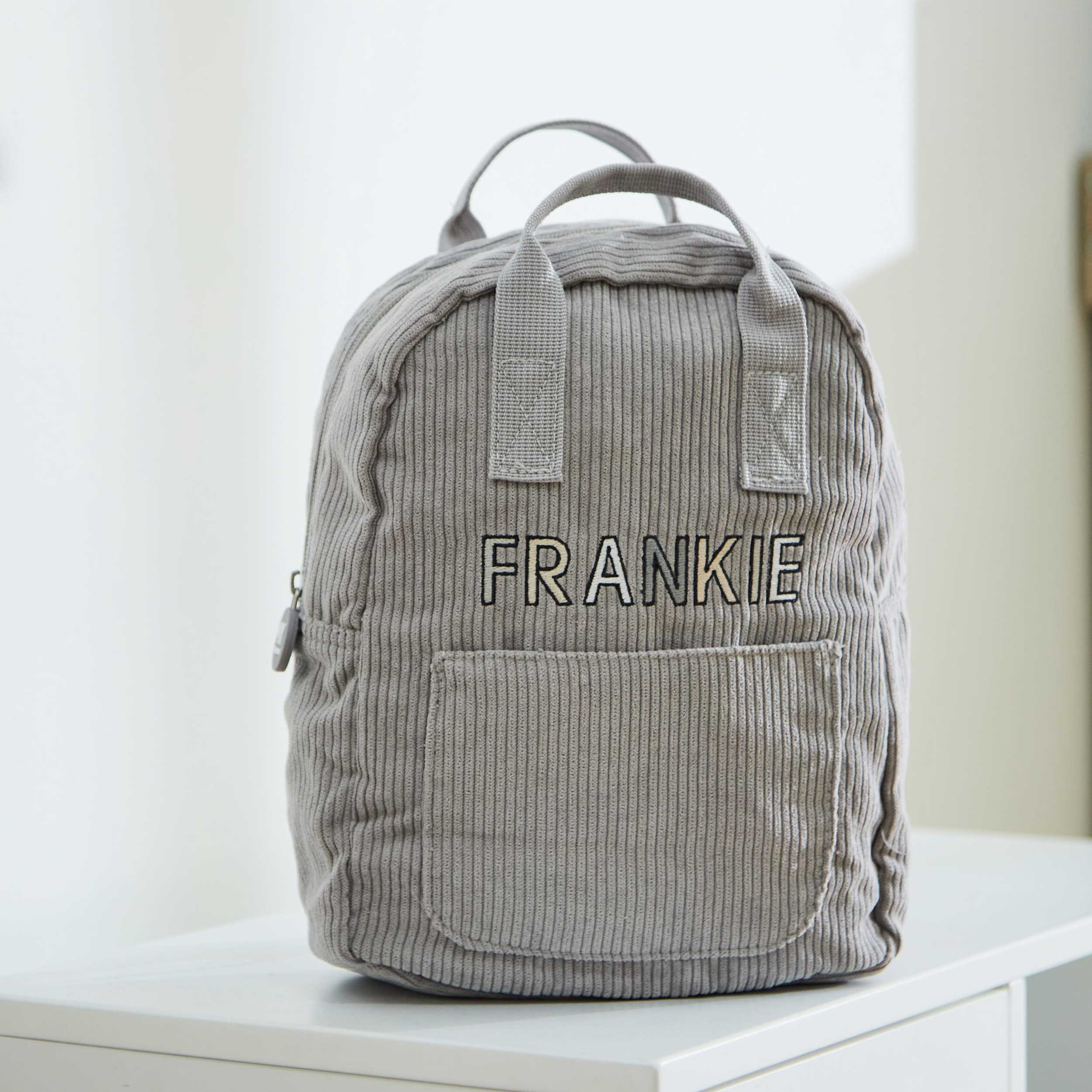 Personalised Grey Letter Patch Cord Backpack