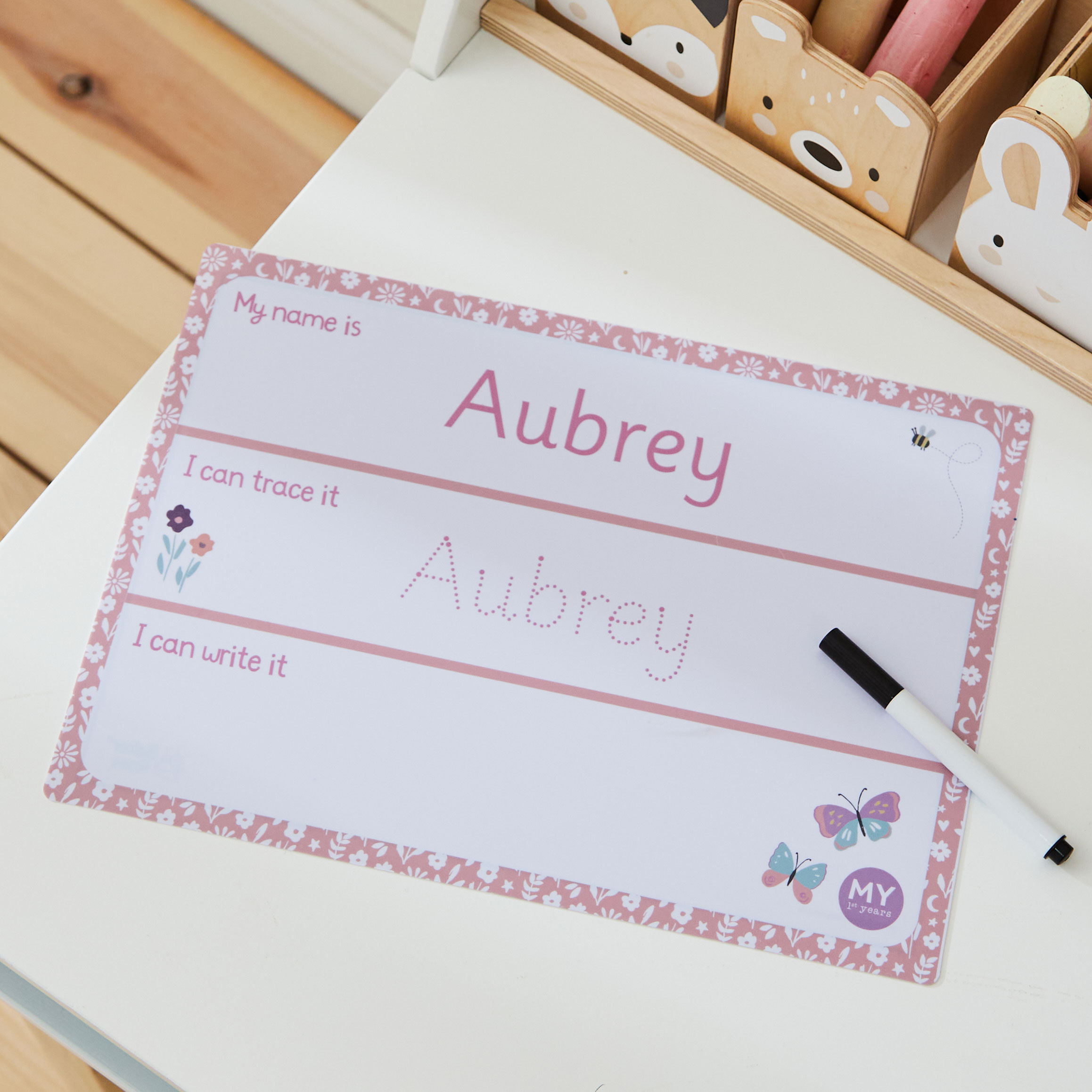 Personalised Pink Floral Whiteboard & Pen