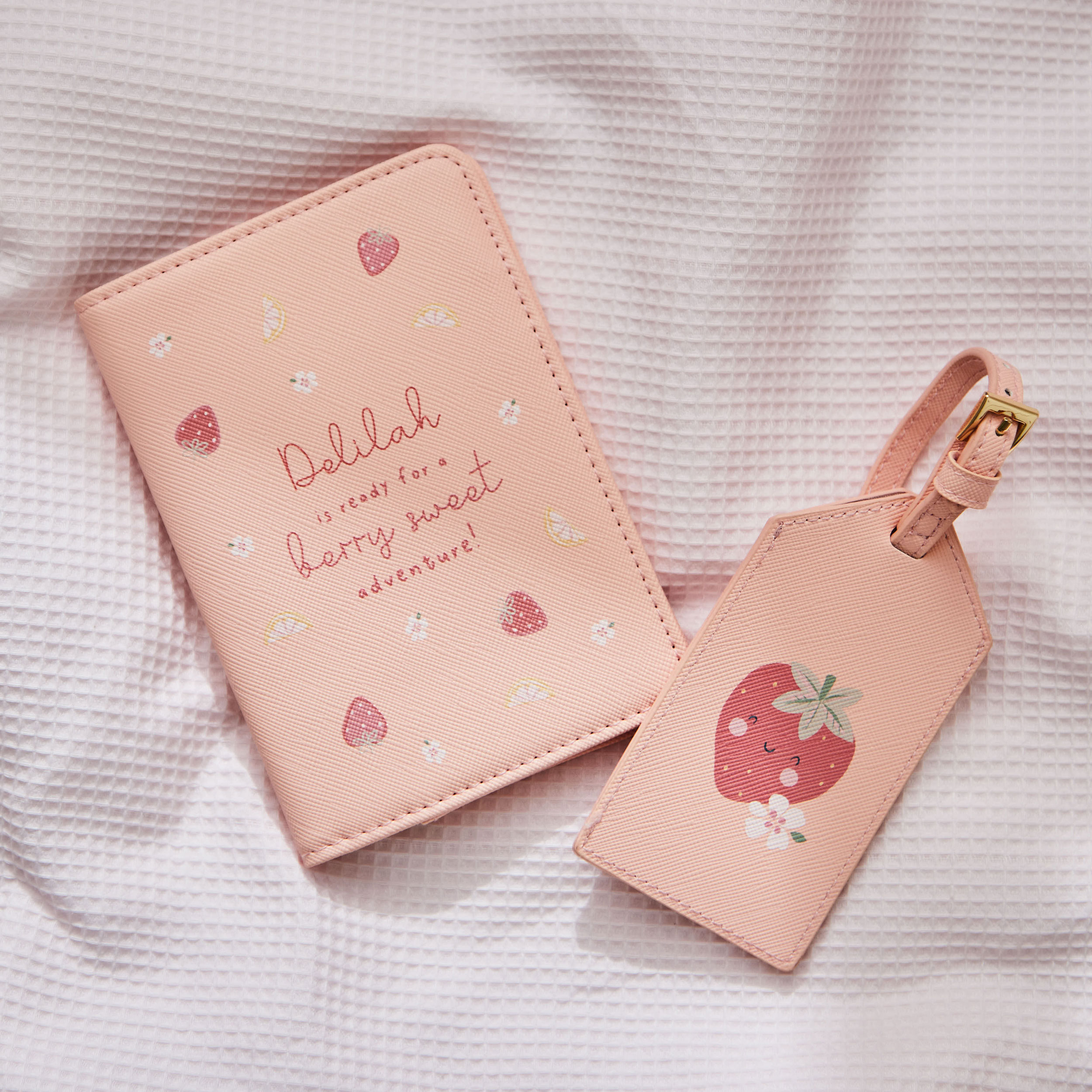 Personalised Berry Sweet Baby Passport Holder & Luggage Tag Set