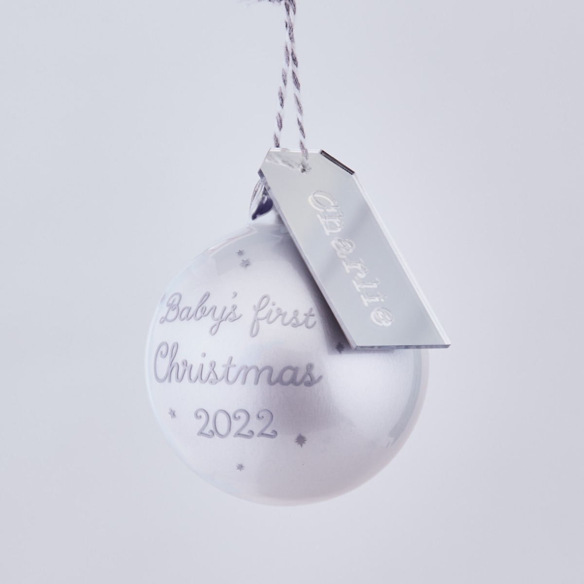 Personalised Grey 1st Christmas Bauble