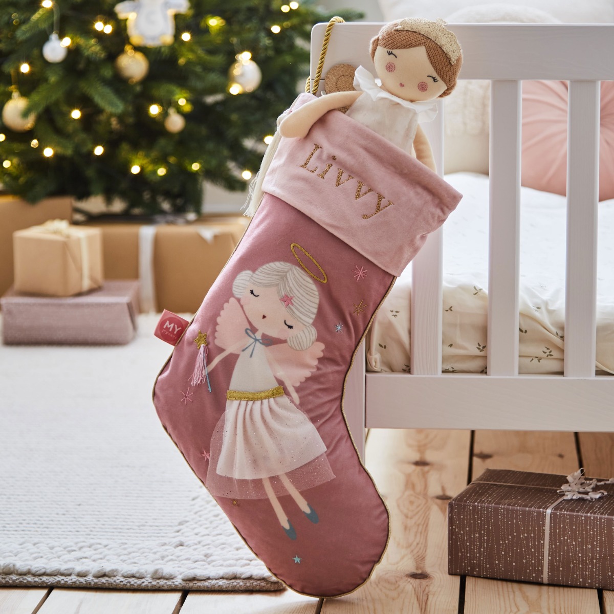 Personalised Pink Medium Christmas Fairy Stocking