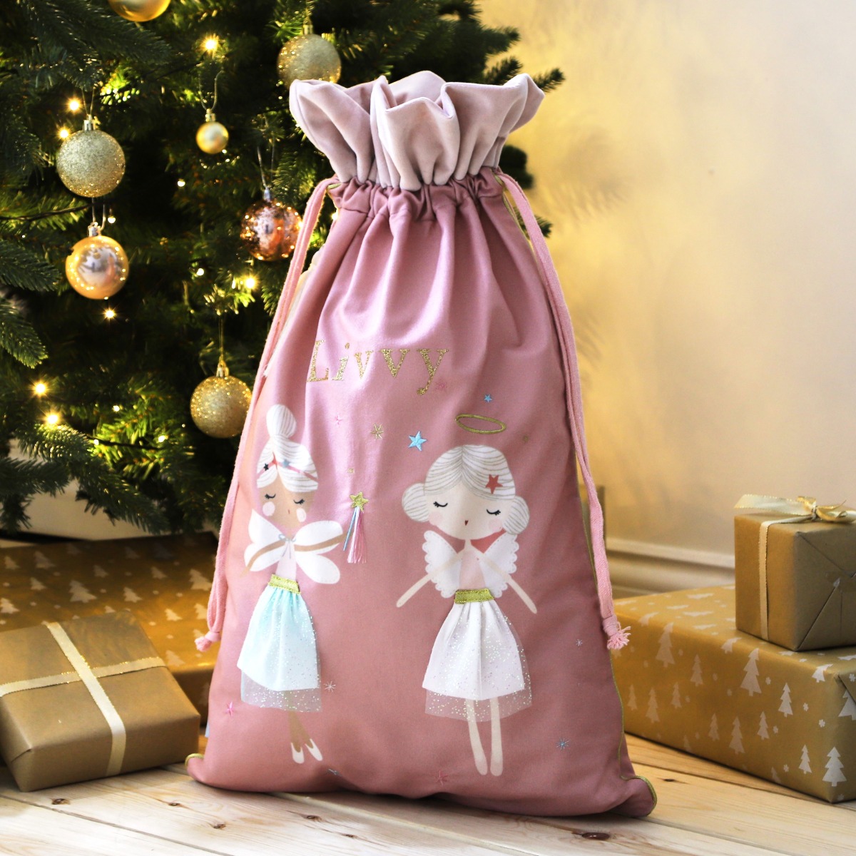 Personalised Pink Christmas Fairy Sack