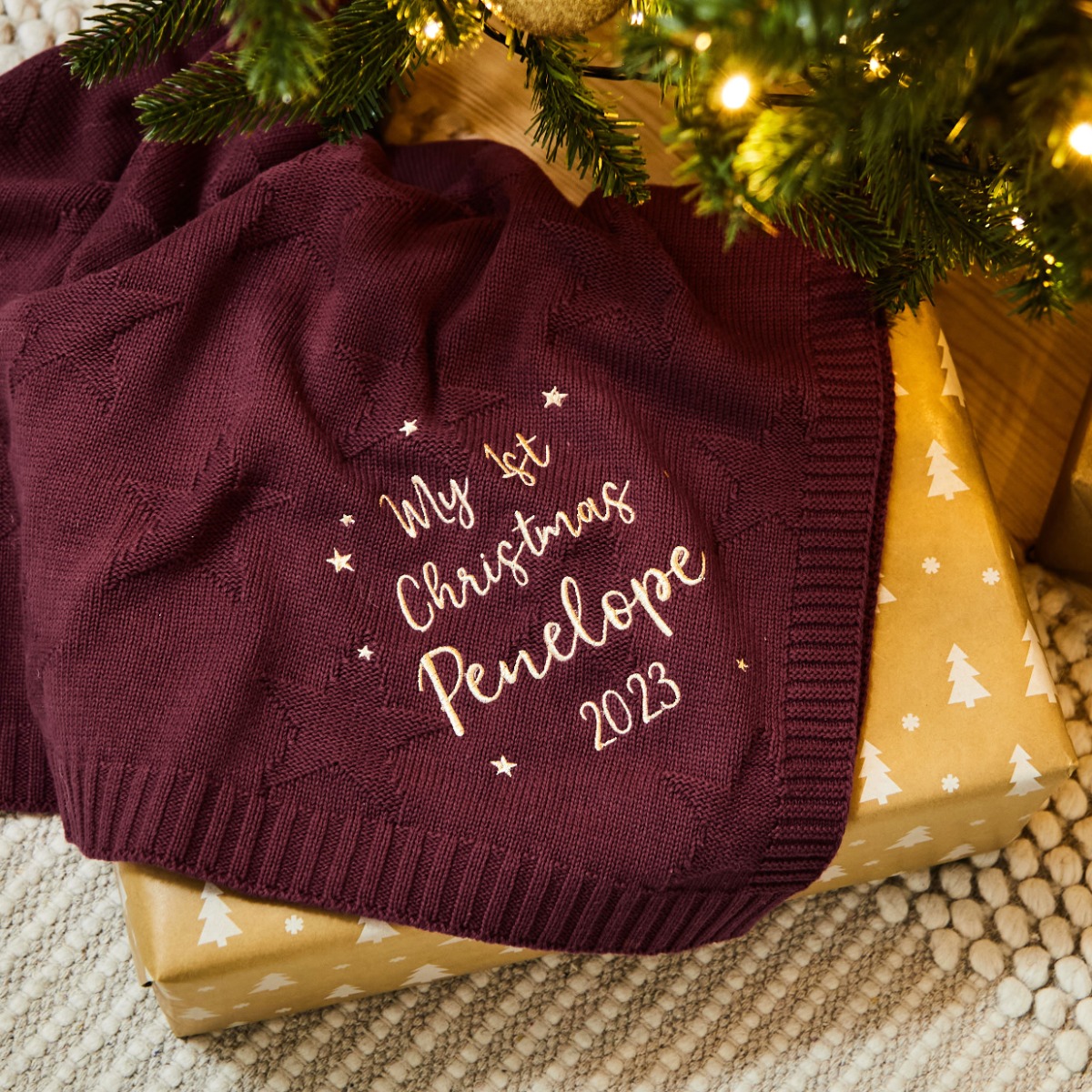 Personalised My 1st Christmas Berry Star Jacquard Blanket